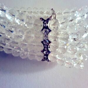 Vintage bracelet faceted clear crystal 4-strand 3 rhinestone accent sm-med